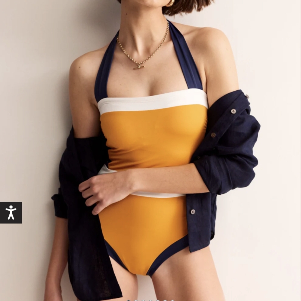 Yellow and Blue Halter One-Piece Swimsuit